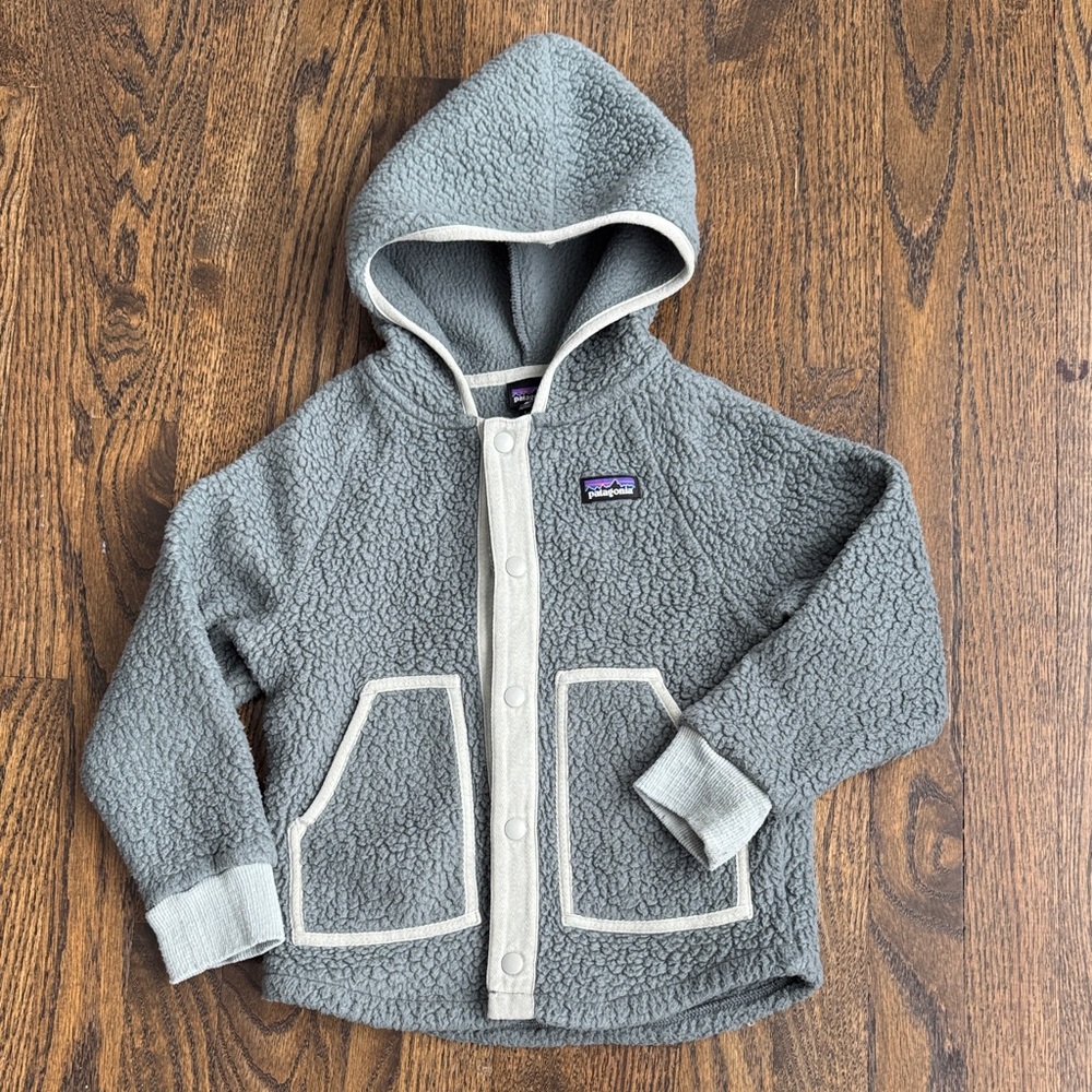 Patagonia Kids Gray-Green Retro Pile Fleece Jacket Size 5T